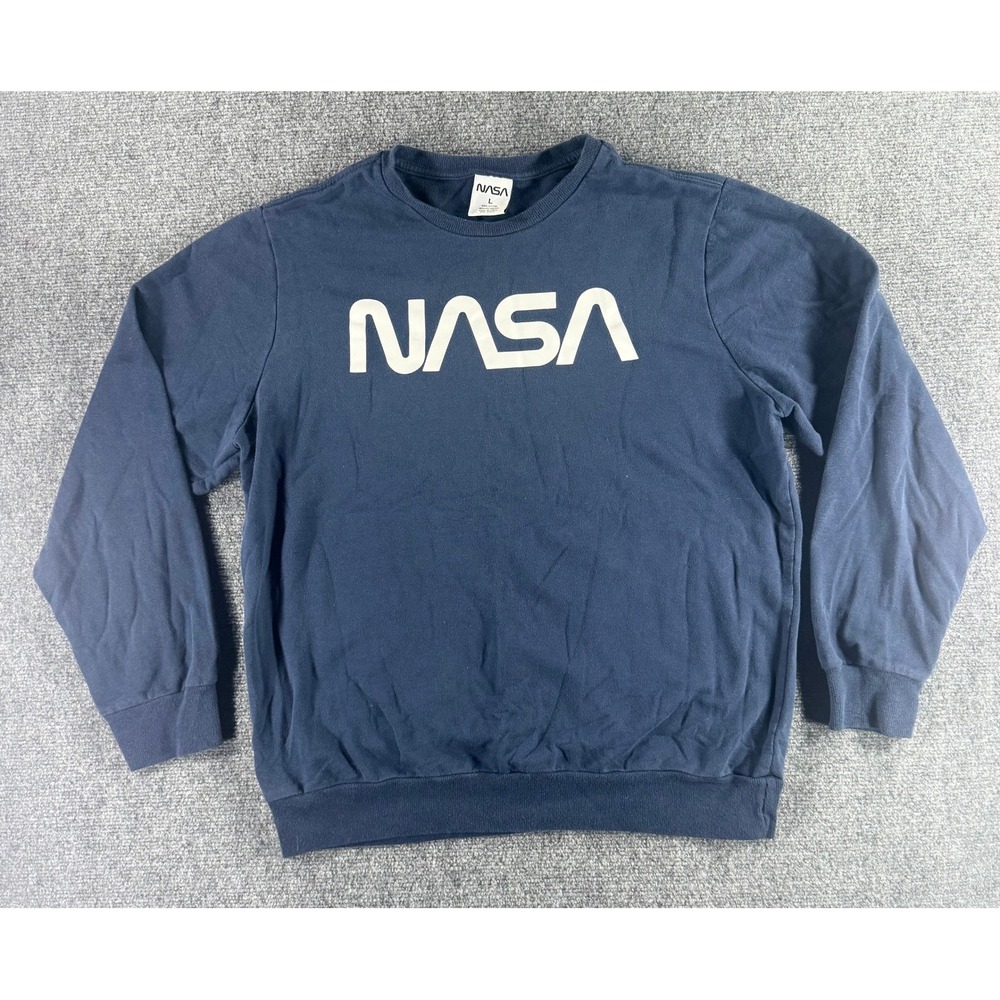 NASA Mens Navy Blue Worm Logo Crewneck Sweatshirt  Pullover Size L RN117508